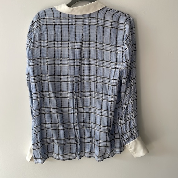 Brooks Brothers, 14, 100% silk blue houndstooth plaid semi-sheer blouse, button - Picture 8 of 10